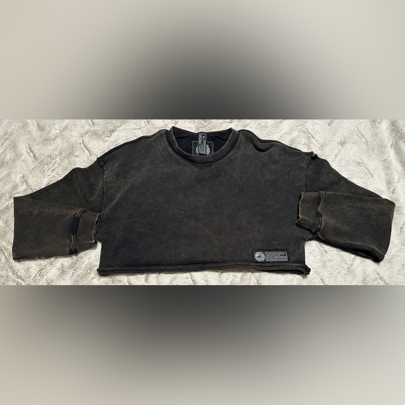 Alphalete Women's Terry Oversized Crop Top Long Sleeve Pullover Acid Wash Small - Picture 3 of 13